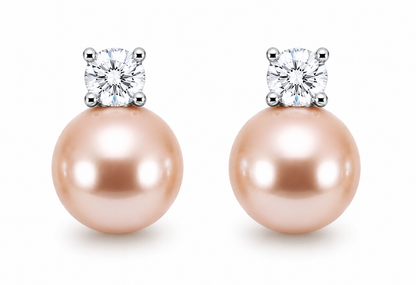 Estelle Diamond & Pearl Stud (Champagne Pink)