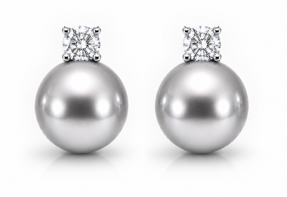 Estelle Diamond & Pearl Stud (Silver Grey)