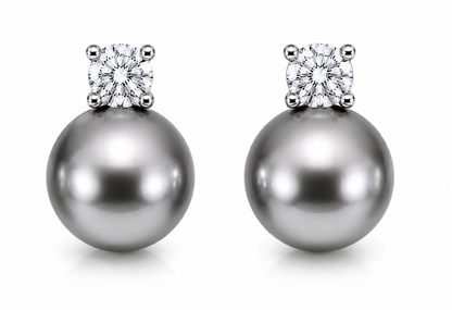 Estelle Diamond & Pearl Stud (Tahitian Grey)
