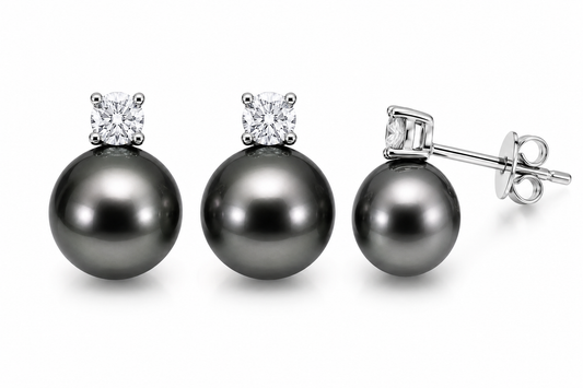 Estelle Diamond & Pearl Stud (Tahitian Grey)