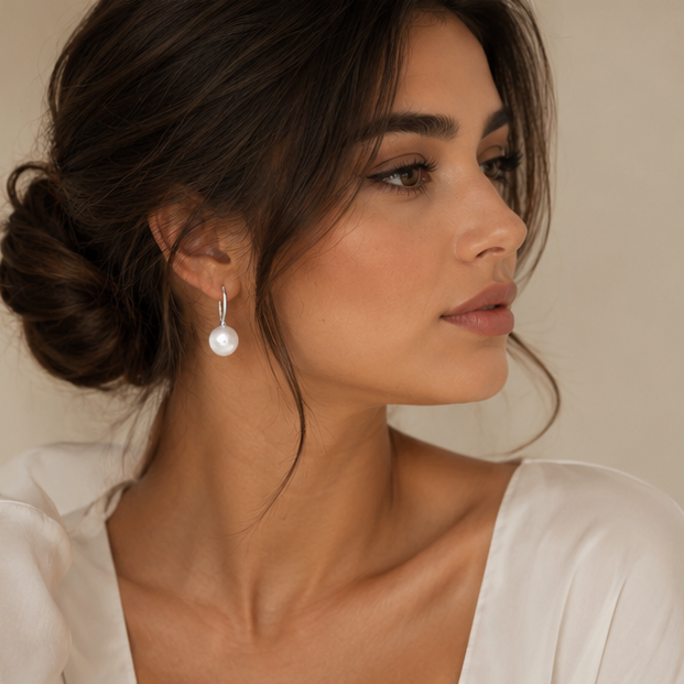 Caucasian pearl light pearl drop earring