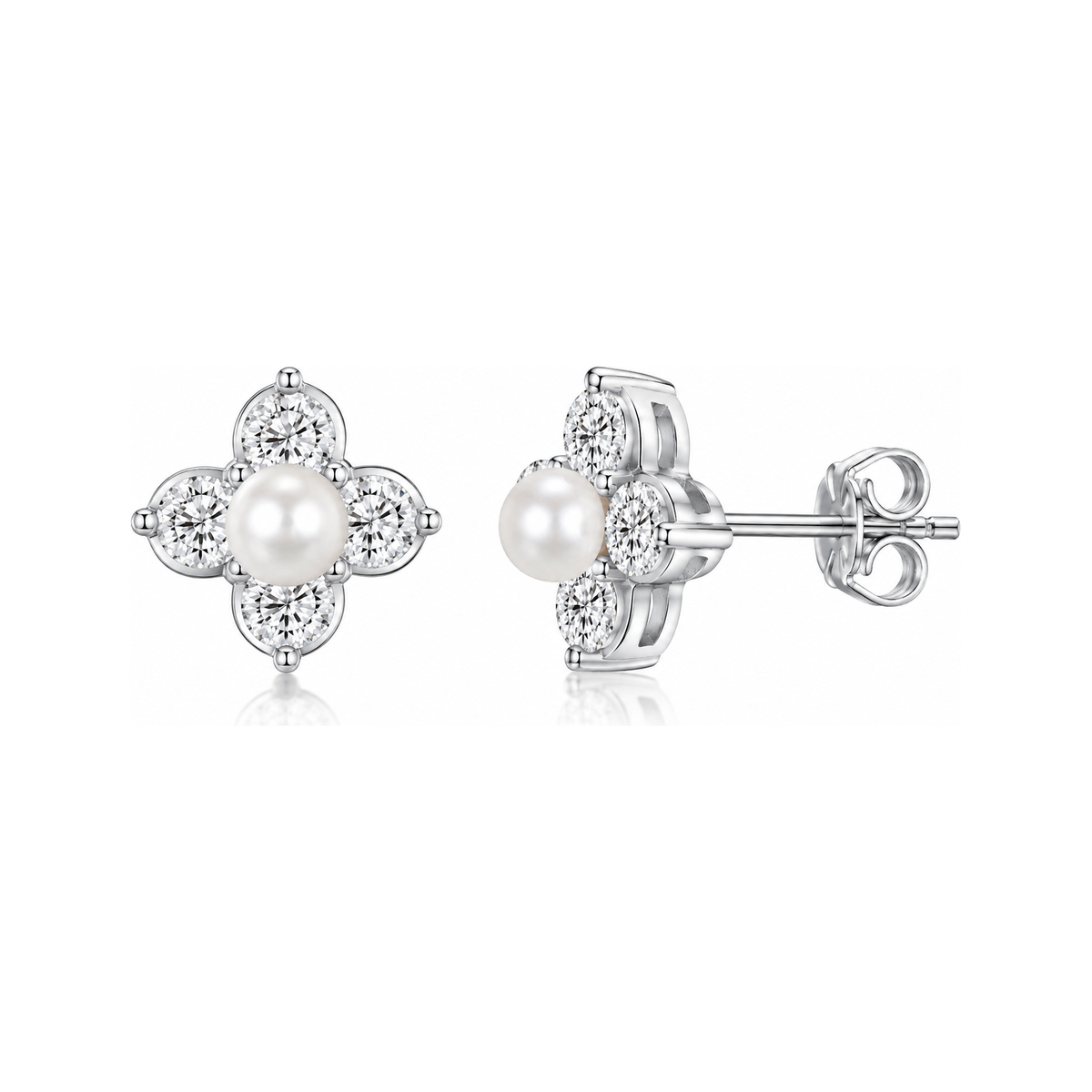 Constellation pearl stud earrings front and side view