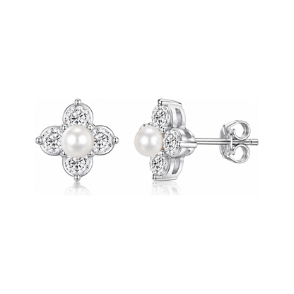 Constellation pearl stud earrings front and side view
