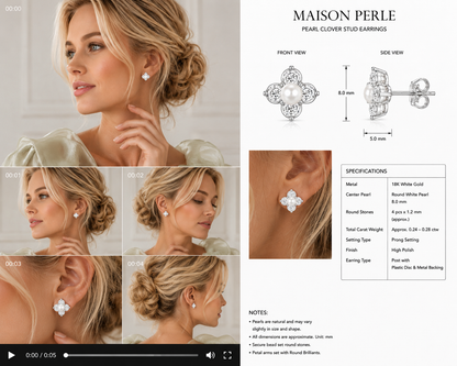 Constellation pearl clover stud earrings — specifications