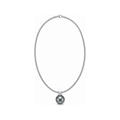 Estelle silver Tahitian grey pearl pendant necklace