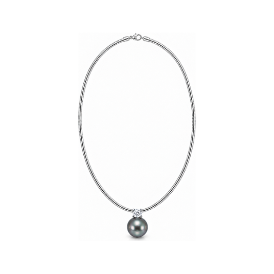 Estelle silver Tahitian grey pearl pendant necklace