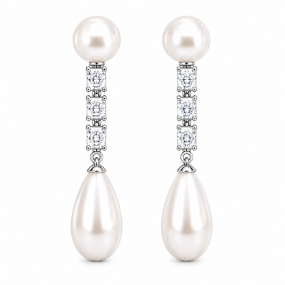 Lunaire pearl drop earrings - round pearl stud, three graduated stones and a teardrop pearl in sterling silver