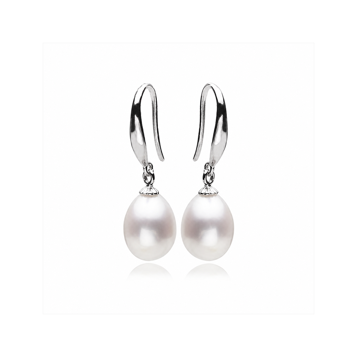 Silver pear pearl square elegant earring