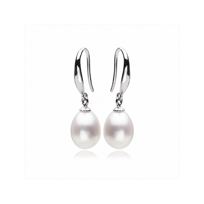 Silver pear pearl square elegant earring