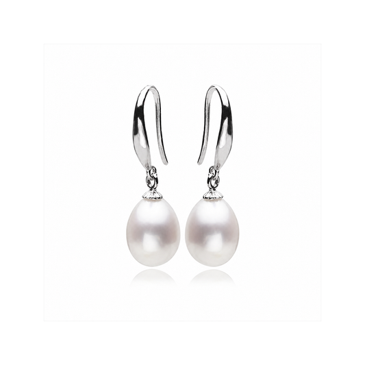 Silver pear pearl square elegant earring