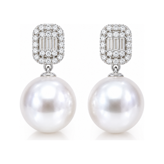 Square diamond pearl earring