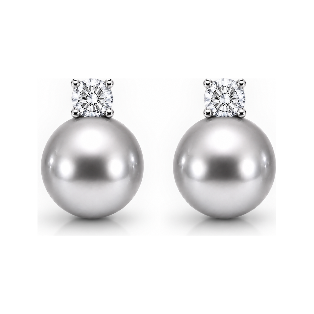 Estelle Diamond & Pearl Stud (Silver Grey)