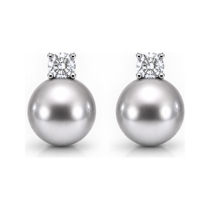 Estelle Diamond & Pearl Stud (Silver Grey)