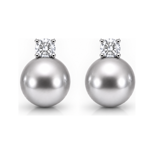 Estelle Diamond & Pearl Stud (Silver Grey)
