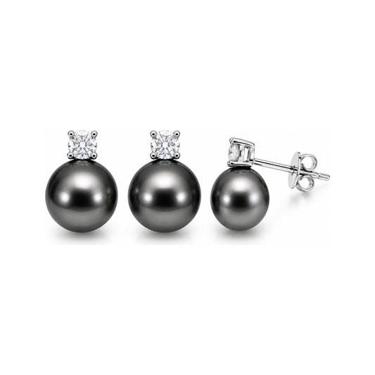 Estelle Diamond & Pearl Stud (Tahitian Grey)