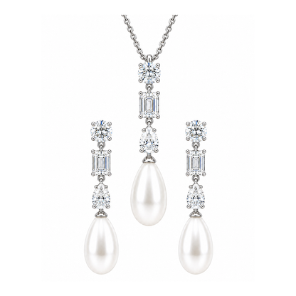 Eclair pearl set - drop earrings and matching pendant necklace in sterling silver
