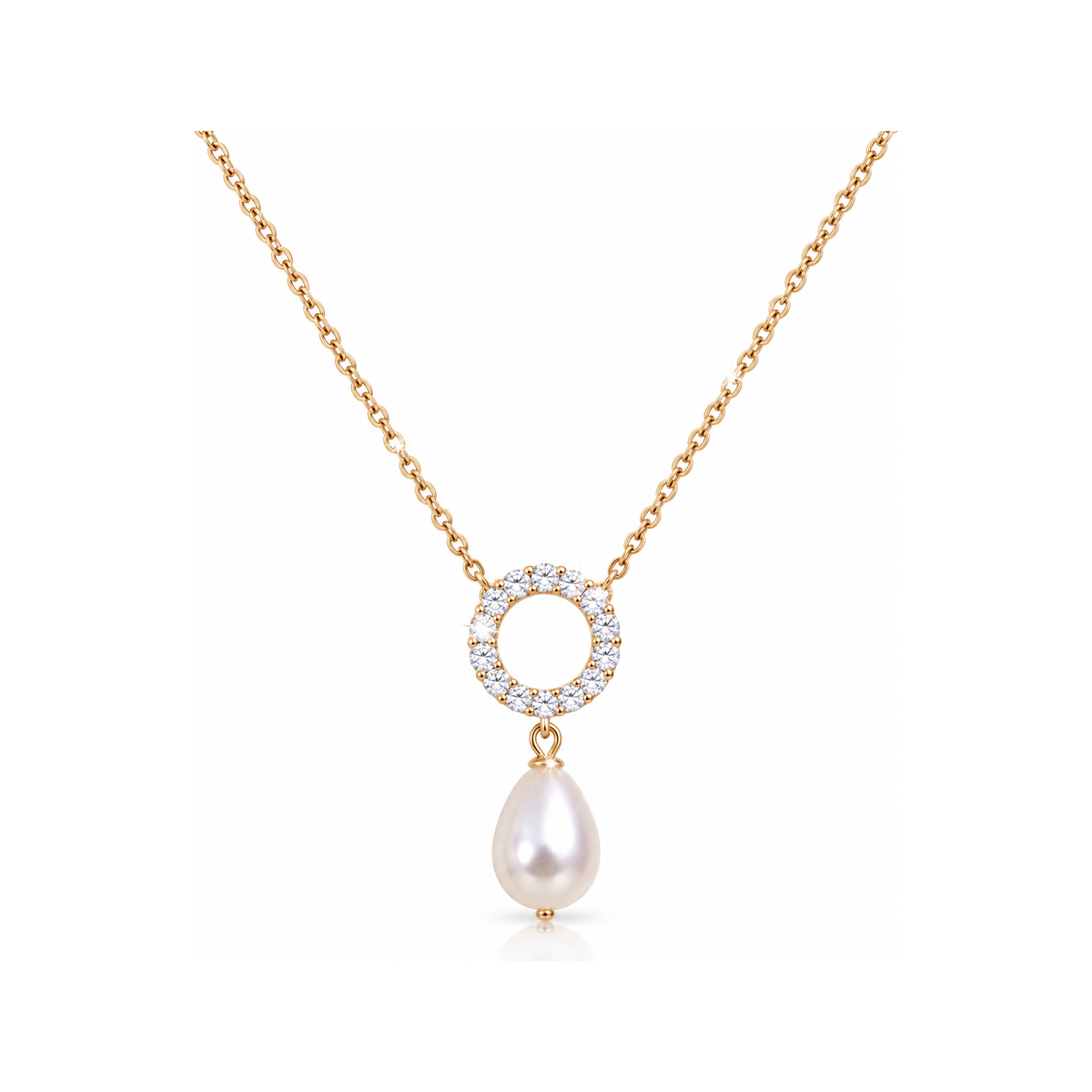 Solar gold teardrop pearl pendant necklace