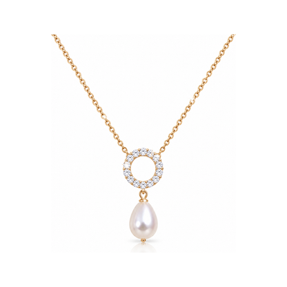 Solar gold teardrop pearl pendant necklace