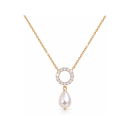 Solar gold teardrop pearl pendant necklace