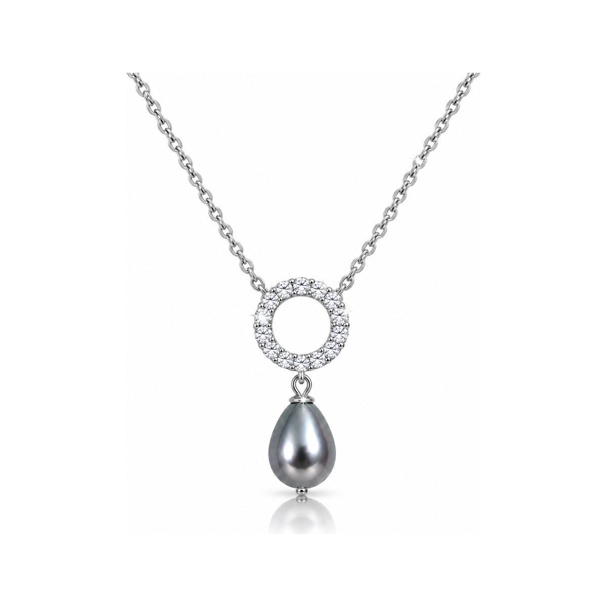 Solar silver Tahitian grey teardrop pearl pendant