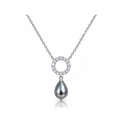 Solar silver Tahitian grey teardrop pearl pendant