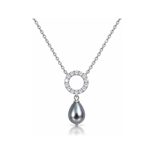 Solar silver Tahitian grey teardrop pearl pendant
