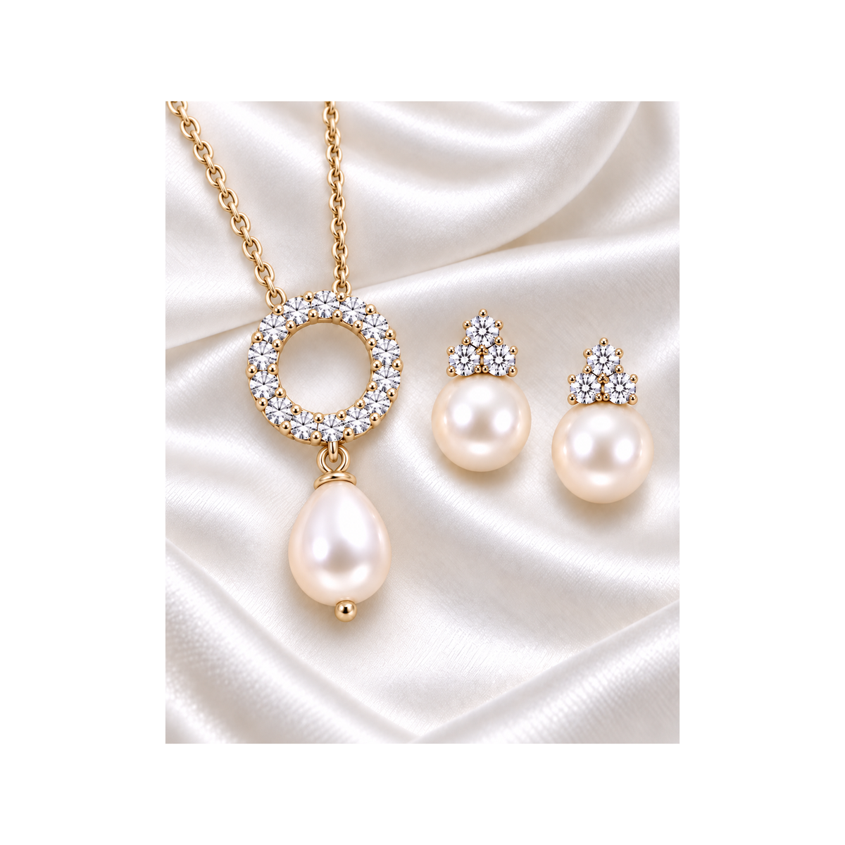 Solar gold pendant and tri-star earrings set