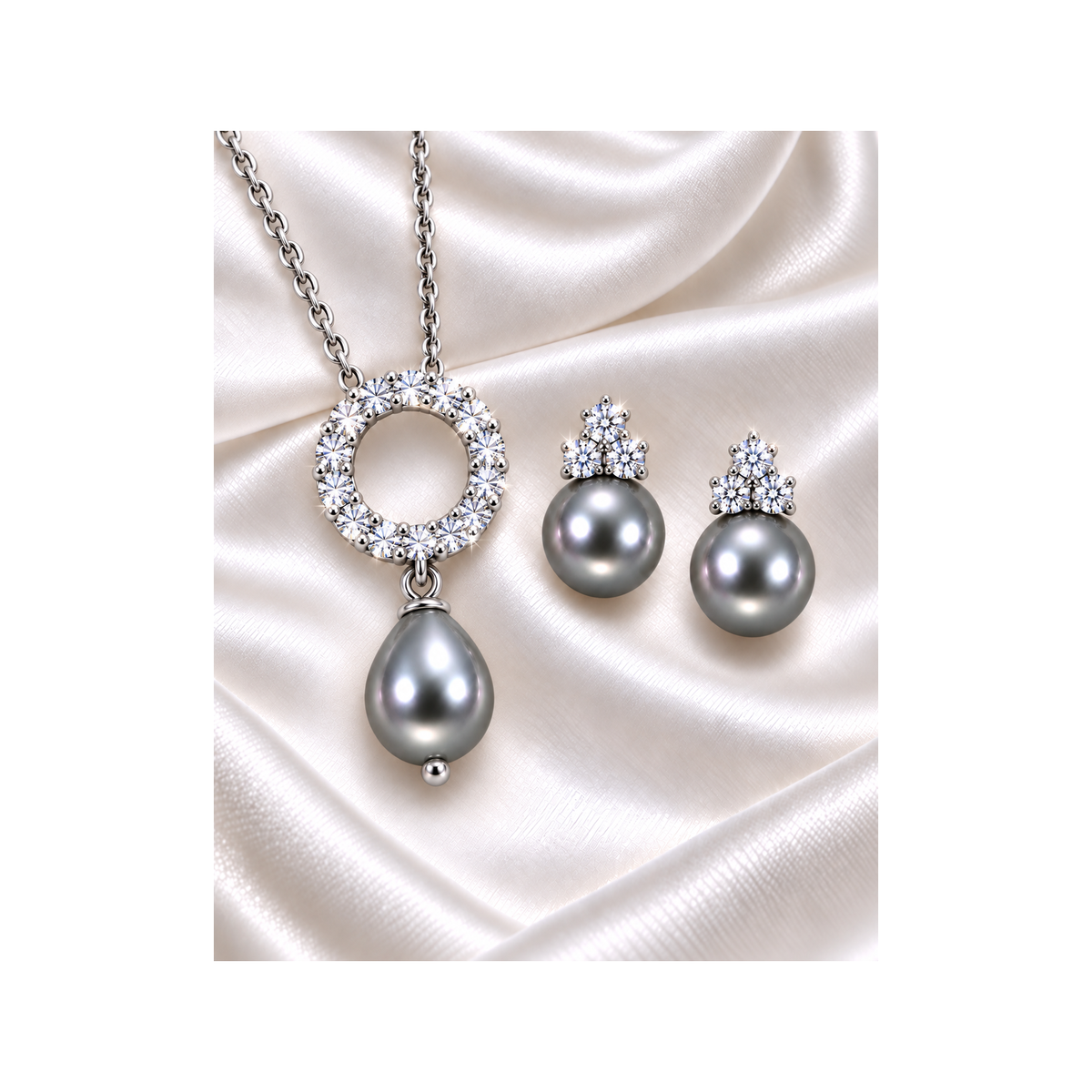 Solar silver pendant and tri-star earrings set