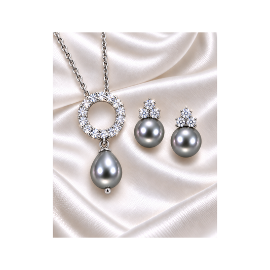 Solar silver pendant and tri-star earrings set