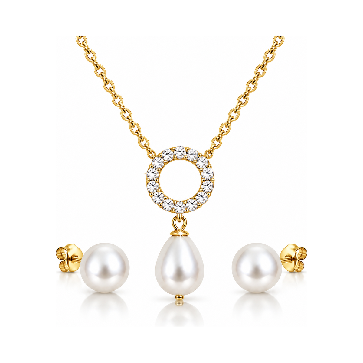 Solaray gold pendant and pearl stud set