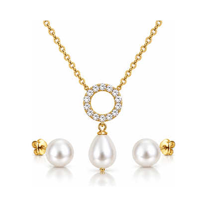Solaray gold pendant and pearl stud set