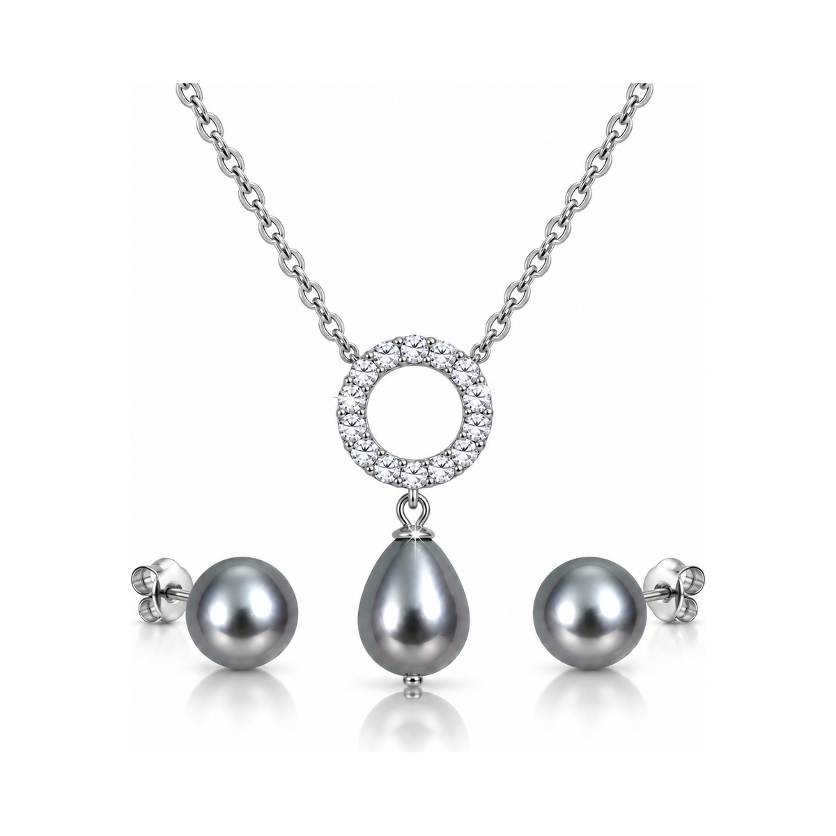 Solaray silver Tahitian grey pendant and pearl stud set