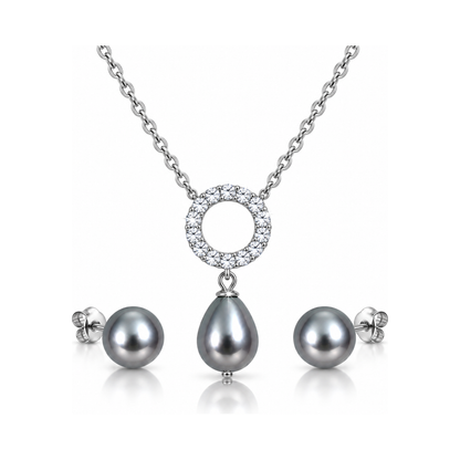 Solaray silver Tahitian grey pendant and pearl stud set