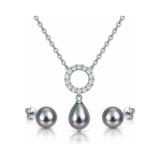 Solaray silver Tahitian grey pendant and pearl stud set