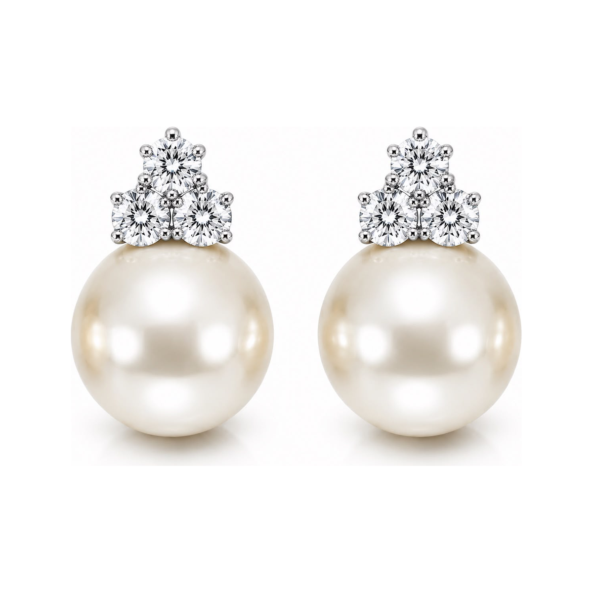 Estelle Tri-Star white pearl stud earrings