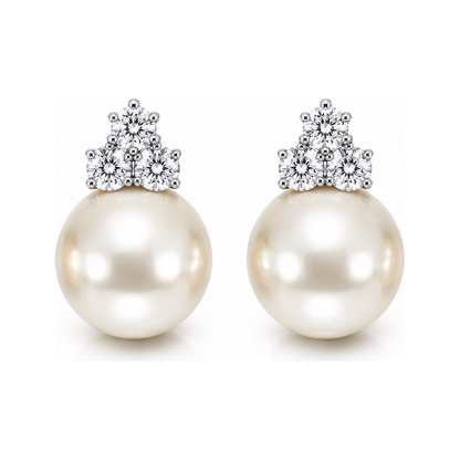 Estelle Tri-Star white pearl stud earrings