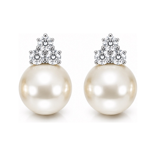 Estelle Tri-Star white pearl stud earrings