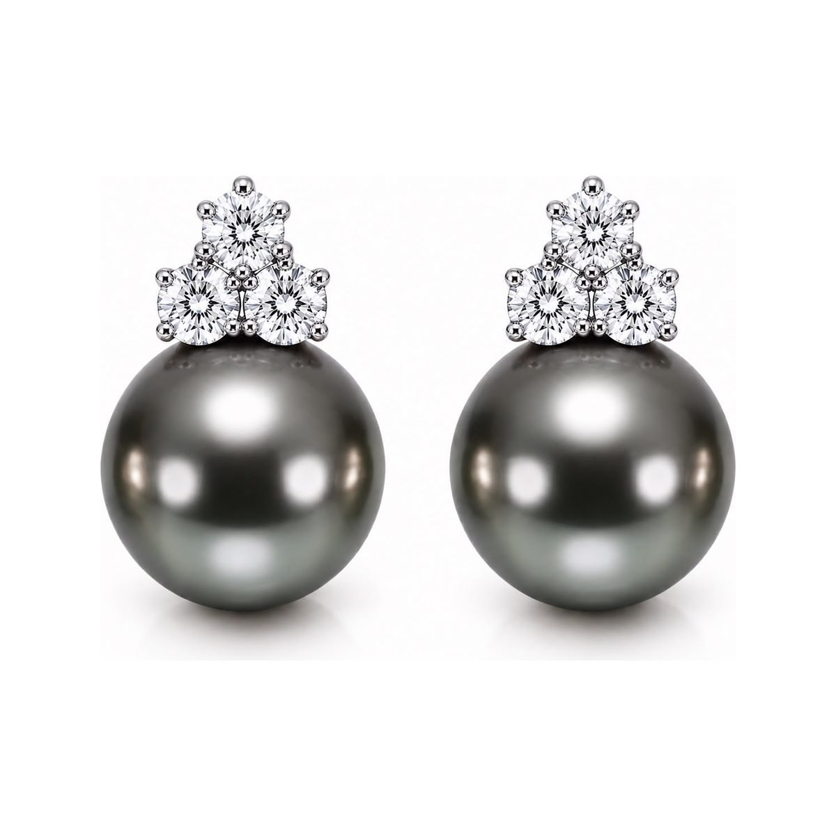 Estelle Tri-Star Tahitian grey pearl stud earrings