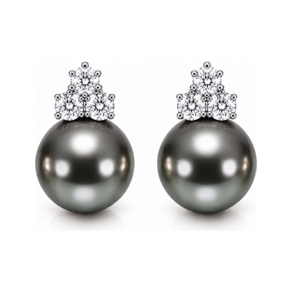Estelle Tri-Star Tahitian grey pearl stud earrings