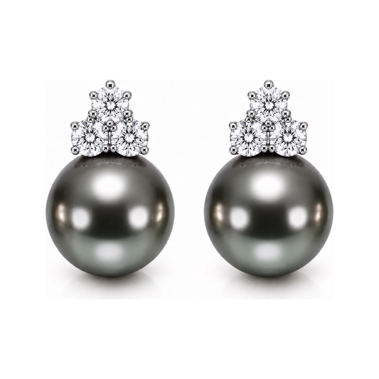 Estelle Tri-Star Tahitian grey pearl stud earrings
