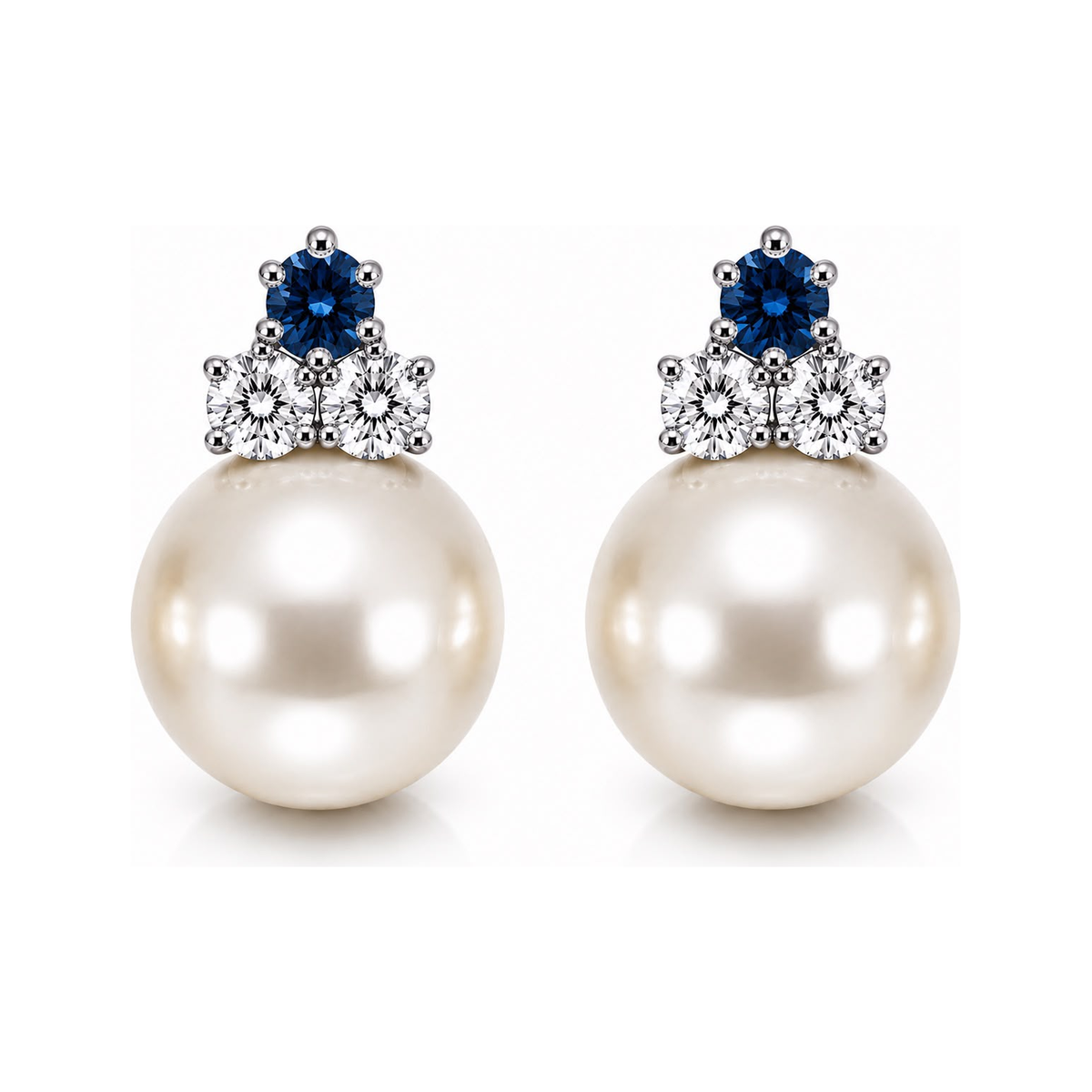 Estelle Tri-Star white pearl and sapphire stud earrings