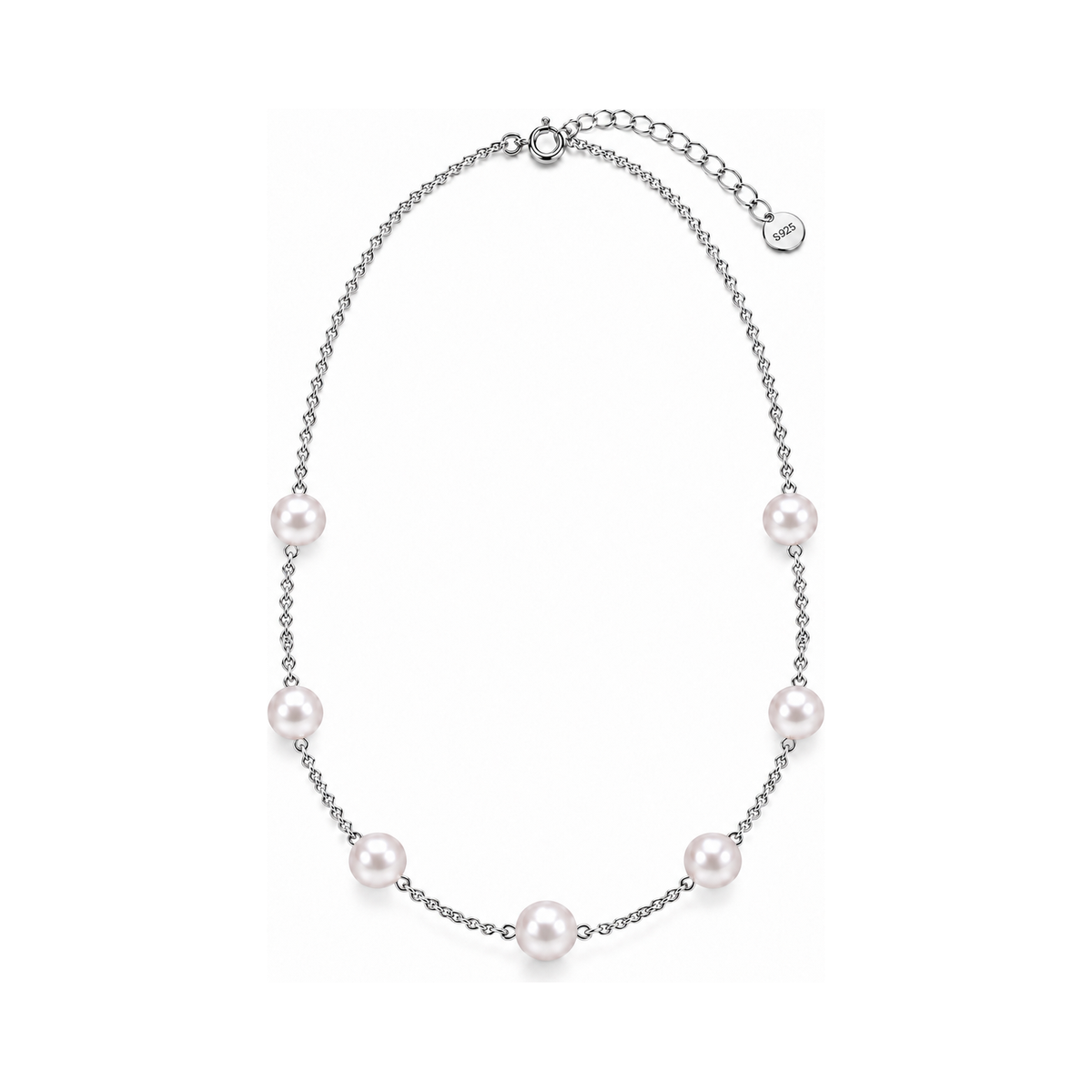 Venus sterling silver pearl necklace with seven pearls